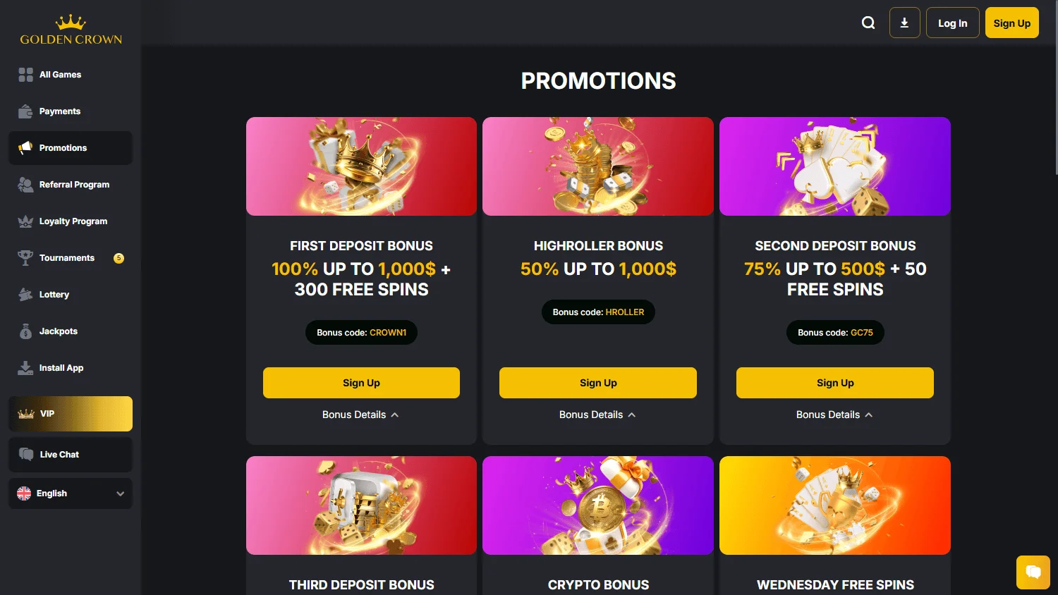 Golden Casino promotions on desktop