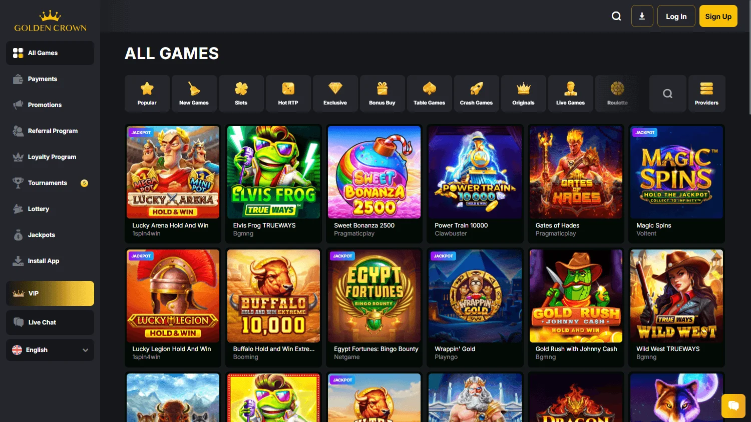 Golden Casino games on desktop