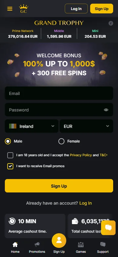 Golden Casino home on mobile